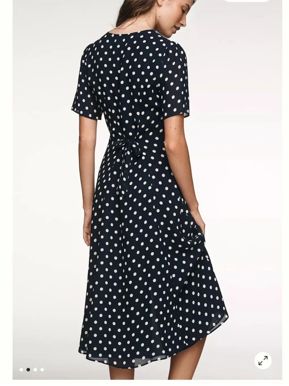 Reformation Lise Midi Dress in Polka Dot Blue White - Picture 2 of 10